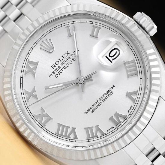 ROLEX MENS DATEJUST 16014 SILVER ROMAN DIAL 18K WHITE GOLD STEEL JUBILEE WATCH