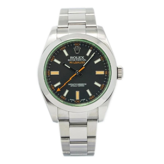 Rolex Milgauss 116400GV SS Oyster Green Crystal Black Dial Auto Men Watch 40mm