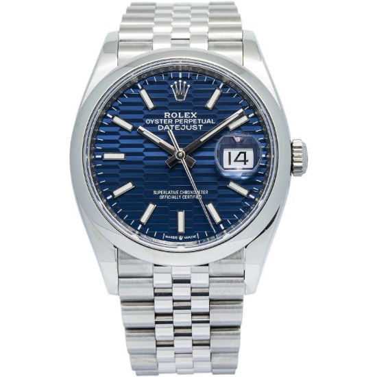 Rolex DateJust 126200 Jubilee Stainless Motif Blue Dial Auto Unisex Watch 36mm
