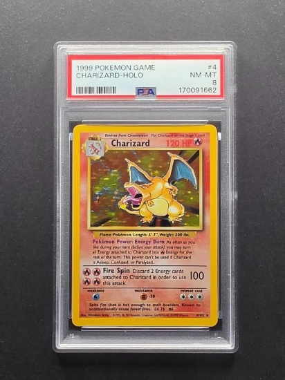 PSA 8 NM-MT1999 Pokemon TCG Base Set Charizard 4/102 Holo Rare Unlimited