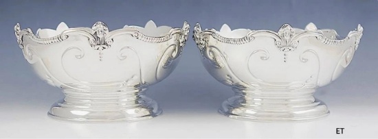 late 1800s/early 1900s Fine Pair American Sterling Silver Monteith Footed Bowls