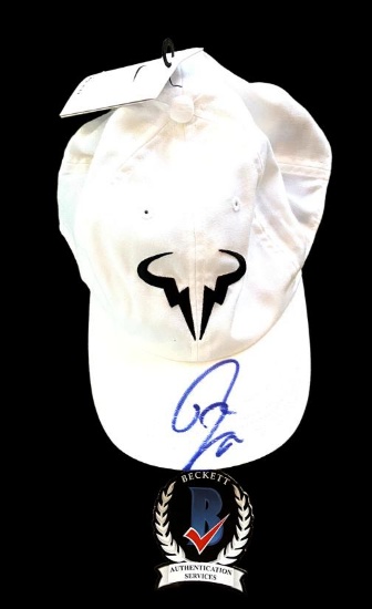 TENNIS LEGEND RAFAEL NADAL SIGNED AUTOGRAPH NIKE HERITAGE HAT BECKETT BAS COA