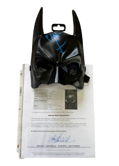 Christian Bale George Clooney Signed Autograph Batman Cowl Mask Beckett BAS COA