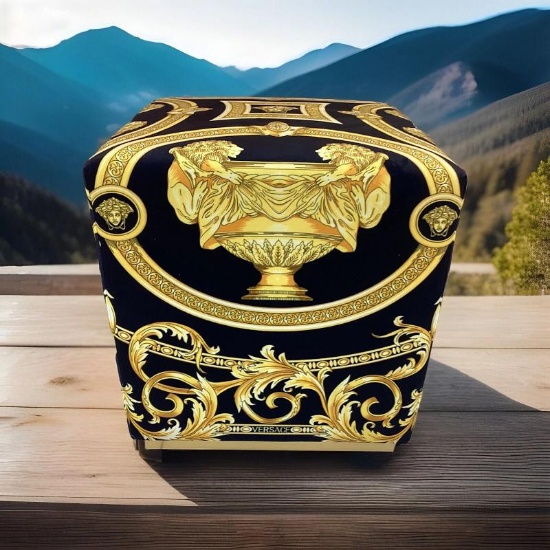 One Custom Made Versace Ottoman 19âcube Ottoman With Lion And Urn Velvet