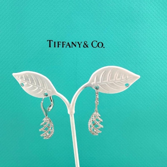 Tiffany & Co Paloma Picasso Venezia Luce Diamond Swirl Drop Earrings 18k WG