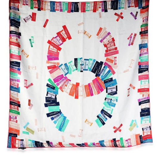 Chanel White Multicolor CC Logo Silk Square Scarf