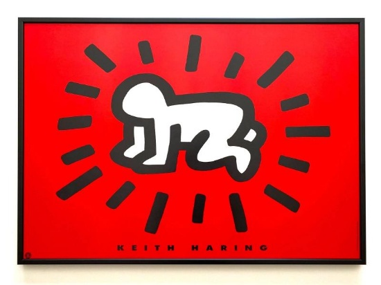 KEITH HARING ESTATE RARE 1993 FRAMED LITHOGRAPH PRINT POSTER "RADIANT BABY" 1990