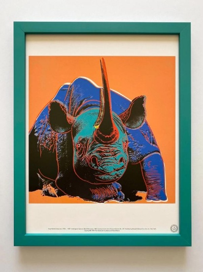ANDY WARHOL ESTATE RARE VTG 1989 FRAMED LITHOGRAPH PRINT "BLACK RHINOCEROS" 1983
