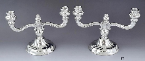 Pair Vintage German Sterling Silver Double Candlesticks