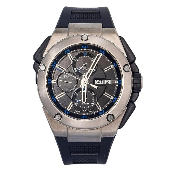 IWC Ingenieur Double Chrono IW376501 PAPERS Titanium Black Dial Auto Watch 45mm