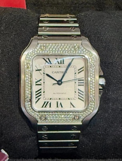CARTIER MEDIUM SANTOS STAINLESS FACTORY DIAMOND BEZEL (2022) Ref. W4SA0005