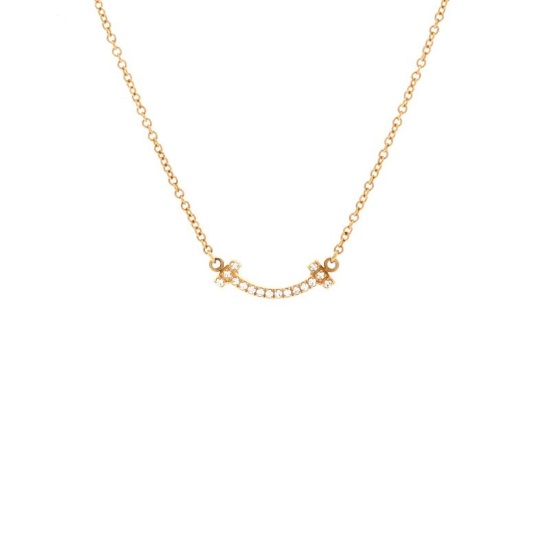 Tiffany & Co. T Smile Pendant Necklace 18K Yellow Gold with Diamonds Mini