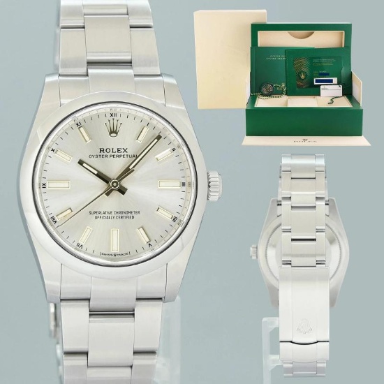 2021 MINT PAPERS Rolex Oyster Perpetual 34mm Silver Oyster Watch 124200 Watch