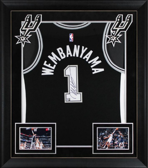 Victor Wembanyama Signed Spurs Black Nike Icon Edition Framed Jersey Fanatics