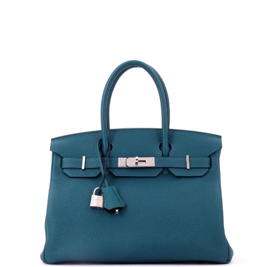 Hermes Birkin Handbag Green Swift with Palladium Hardware 25