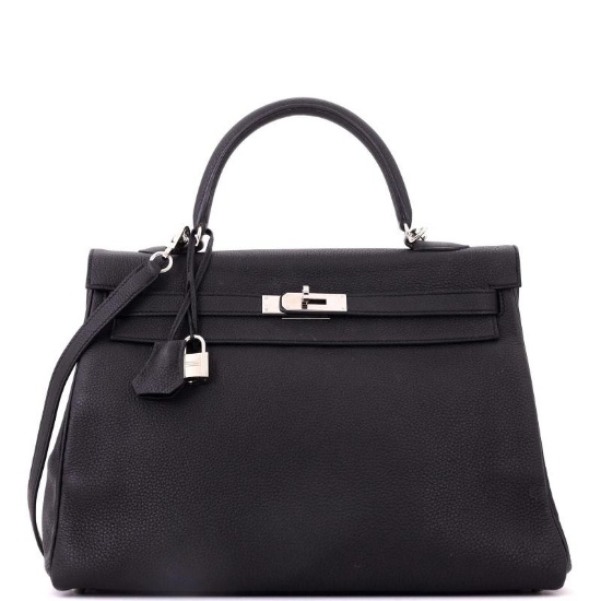 Hermes Kelly Handbag Noir Togo with Palladium Hardware 35
