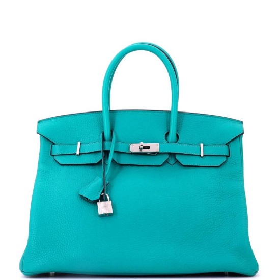 Hermes Birkin Handbag Bleu Paon Clemence with Palladium Hardware 35