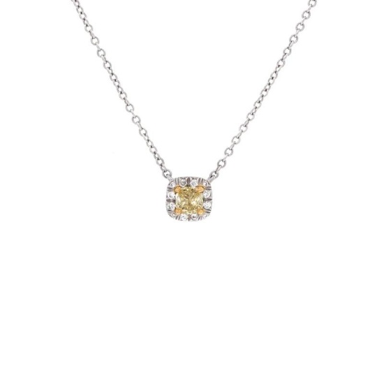 Tiffany & Co. Soleste Cushion Halo Pendant Necklace Platinum and 18K Yellow Gold