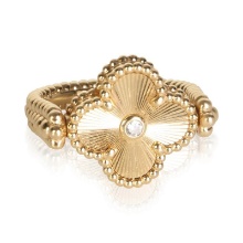 Van Cleef & Arpels Yellow Gold Agate & Diamond Vintage Alhambra Reversible Ring