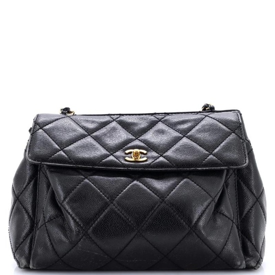Chanel Vintage Front Pocket Shoulder Bag Quilted Lambskin Large