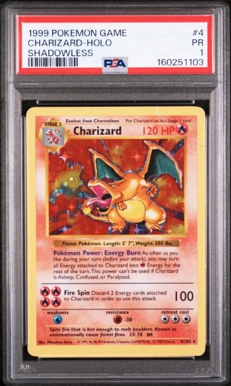 1999 POKEMON BASE SET SHADOWLESS #4 CHARIZARD-HOLO PSA 1