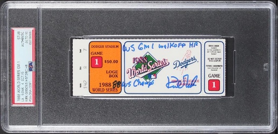 Dodgers Kirk Gibson "2x Insc" Signed 1988 WS Game 1 Ticket Auto 10 PSA Slabbed 2
