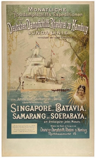 Original Vintage Poster DEUTSCHEN DAMPFSCHIFFS Singapore Steamship Cruise LINEN