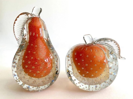 MCM BARBINI MURANO ART GLASS SOMMERSO GOLD LEAF BULLICANTE FRUIT SCULPTURES SET