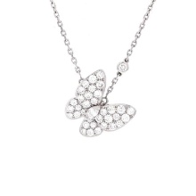 Van Cleef & Arpels Two Butterfly Pendant Necklace 18K White Gold and Diamonds