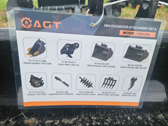 Unused - AGT 2026 - Model: 12EX-ATA Mini Excavator Attachment Set of (9) a