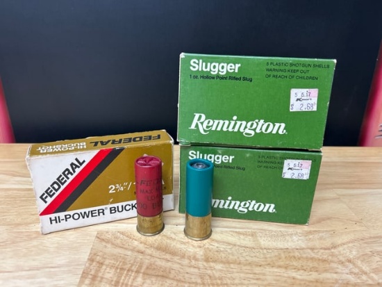 Federal 12 gauge Buckshot & Remington slugger shells