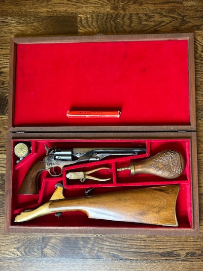Antique Italian Reproduction Colt Model 1860 Army Percussion Revolver and Buttstock