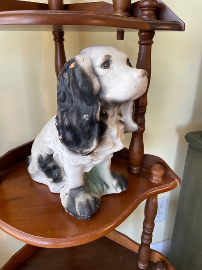 Painted Ceramic Dog Figurine With Black Ears and White Body