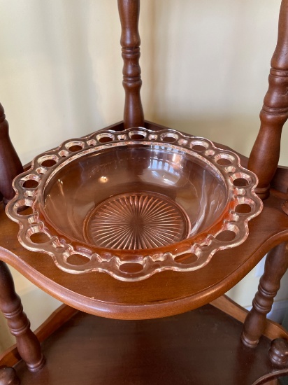 Glass Bowl with Lattice Edges and Circular Pattern Base