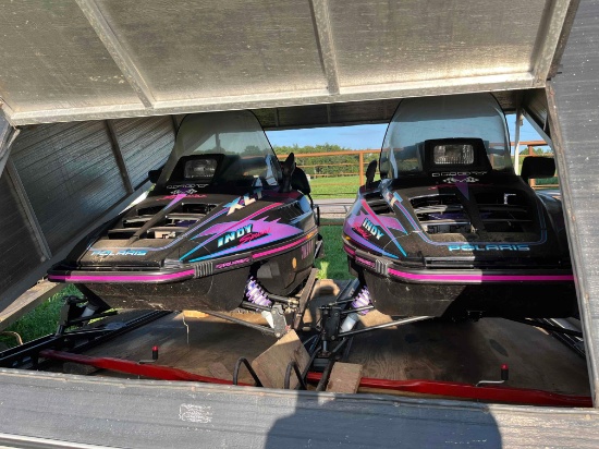 Pair of Polaris 1995 Indy XLT Snowmobiles and Trailer