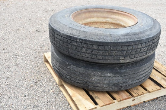 (2) 11R24.5 Tires on Steel Rims
