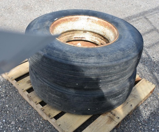 (2) 11R22.5 Tires on Steel Rims fits Beet Trailer