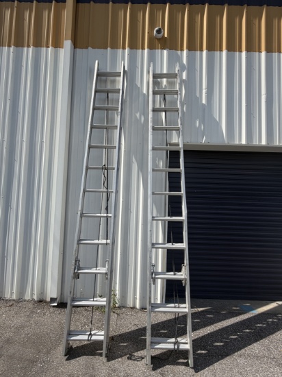 16'–24' Aluminum Extension Ladder w/ Rope & Pulley
