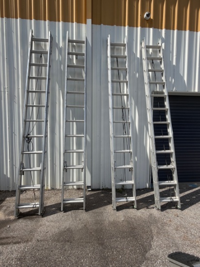 16'–24' Aluminum Extension Ladder w/ Rope & Pulley