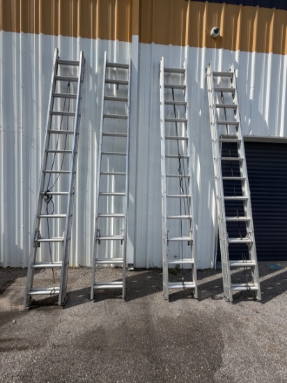 16'–24' Aluminum Extension Ladder w/ Rope & Pulley