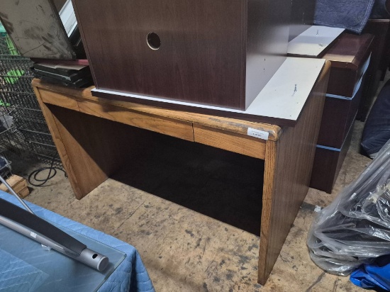 Oak Wood Desk with Open Storage Compartment