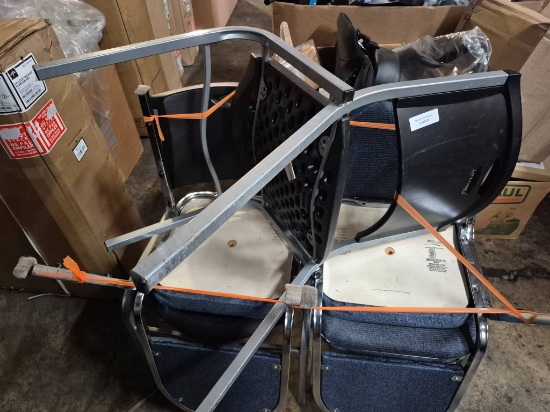 Two Plastic Chairs and Three Upholstered Chairs
