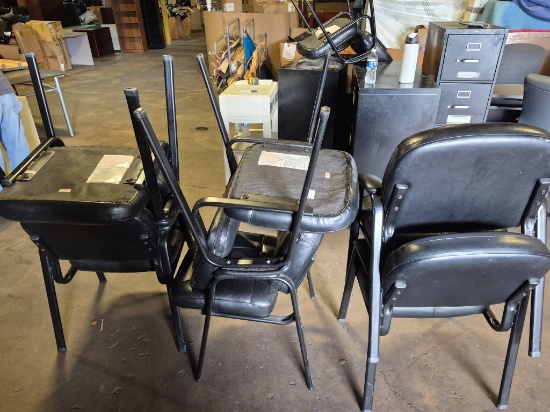 7 Black Padded Office Chairs with Metal Frames