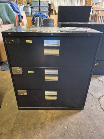 Black Three-Drawer Metal Filing Cabinet, 19x36 Dimensions