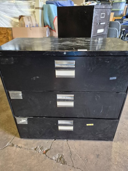 Three-Drawer Black Metal File Cabinet, 19x42