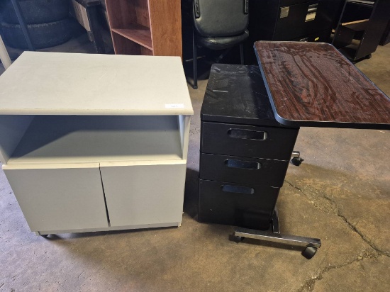 Two Office Furniture Pieces, Including Rolling Cabinet and Adjustable Overbed Table
