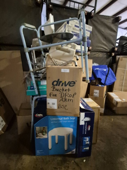Medical Equipment Including Drive Bucket for Drop Arm and Universal Bath Seat