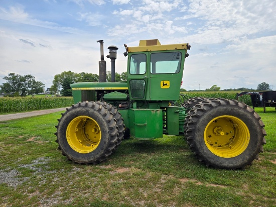 1974 John Deere 7520 4wd, 3pt and 1000 PTO, 18.4x34 Firestone 23° matched tires, duals all the way
