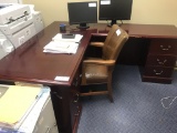 L-Shaped Desk, Shelf, (3) File Cabinets & (2) Arm Chairs