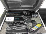 Panasonic Omnivision VHS Camcorder, Box of Sorted 8 Track Tapes (24) & Sharp Portable Electric Typew